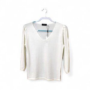 Tahari Viscose Blend V Neck Pullover Sweater Off White Size M